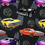 MAGAM-Stoffe The Fast and the Furious Jersey Kinder Stoff Oeko-Tex Meterware 50cm (Autos auf dunkelgrau)