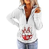 WANGTIANXUE Sweatjacke Damen Casual Weihnachten kostüm Langarm Winter Sweatjacken Umlegekragen Patchwork Pullover Sweatshirt Drucken Reißverschluss Ohne Hoodie Langarmshirt Weihnachtes Kleidung