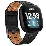 Vancle Kompatibel mit Fitbit Versa 3 Armband / Fitbit Sense Armband, Echtes Leder Ersatzband Armbänder Damen Herren für Fitbit Versa 3/Fitbit Sense (L, Schwarz)