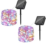 Solar Lichterkette Aussen,2er Pack 120LED Lichterketten Wasserdicht 12M/40Ft 8 Modi Innen-/Außensternlichter Dekoration Beleuchtung für Garten,Terrasse,Hof,Party, Hochzeit (Bunt)