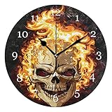 BIGJOKE Einzigartige Wanduhr mit Totenkopf-Motiv, batteriebetrieben, geräuschlos, nicht tickend, runde Uhr für Büro, Schlafzimmer, Wohnzimmer, moderne Klassenzimmer, Zuhause, Hotel, dek