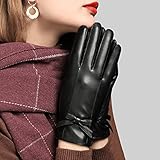 HAPPY-BELT Damen Winterhandschuhe, Verdicken Warme Fahrradhandschuhe, Winter Lederhandschuhe Touchscreen Texting Handschuhe Mit Flauschigem Futter Sp