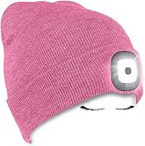Morye LED Mütze mit Licht, Laufmütze Herren Damen Kappe Lampe USB Nachladbare 4 LED Scheinwerferkappe für Warm Cap mit LED Licht für Jogging,Camping,Angeln,Walking/Pink