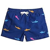 MaaMgic Kleine Jungen Badeshorts Schnelltrocknend Boardshorts mit Mesh-Futter Taschen und Verstellbarem Tunnelzug MEHRWEG, 7 Jahre, Navy Blau H