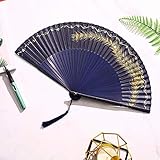 Handfächer Chinese Style Hanfu Folding Fane Frauen Tanz Folding Quaste Sommer bewegliches klassisches Kostüm Antike Kleiner Bambus Fan (Color : Blue)