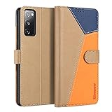 ELESNOW Handyhülle für Samsung Galaxy S20 FE Hülle Leder, Samsung Galaxy S20 FE klappbar Handytasche, Schutzhülle für Samsung Galaxy S20 FE / S20 FE 5G Handy Hüllen (Khaki/Orange/Blau)