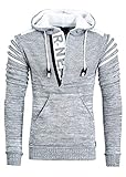 R-Neal Kapuzen-Pullover Herren Pullover Strick mit Kapuze Pulli Hoodie Zipper mit Front Brand Logo im Future Design 343, Farbe:Grau, Größe:2XL