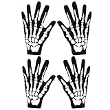 Halloween Skelett-Handschuhe Set Skeleton Gloves Knochenhandschuhe Skelett Hand Schmuck Halloween Handschuhe füR Erwachsene Weiß Skelett Muster Cosplay KostüMe füR Tanz Costume Party (2SäTze )