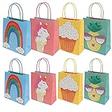 Belle Vous Geschenktüten Papier mit Reflektierenden 3D-Regenbogen-, Ananas-, Cupcake und Einhorn Geschenktüten Design (8 Stk) - Geschenktüten Kindergeburtstag, Geschenktüte Baby, Hochzeit & Eink