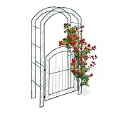 Relaxdays Rosenbogen mit Tür, Garten Rankhilfe Kletterpflanzen, Torbogen Metall, wetterfest, HBT 215 x 115 x 43 cm, grü