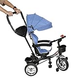 4 in 1 Kinderdreirad Klappbar Kinderwagen Kinderbuggy Abnehmbares Überdachungs Schiebegriff Aufsitz Trike, ca. 75×46×106 cm (Blau)