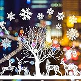 Weihnachten Fensterbilder, Schneeflocken Weihnachten Fensterdeko, DIY Wiederverwendbar PVC Selbstklebend Rentier Weihnachtsmann Aufkleber für Glas Fensterdek