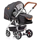 Gesslein Kombi-Kinderwagen F4 Air+ | Gestell: silber eloxiert | Lederschiebegriff: cognac | inkl. C1-Lift Softtragetasche | Design: 050050