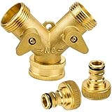 Yeonado Y Verteiler 3/4 Zoll 2 Wege Schlauchteiler Y Verteiler Ventil Wasserverteiler Verteiler für Y Ventilhähne mit 2 STK Schlauchanschluss Separater Schalter Messing