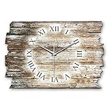 Kreative Feder Holz-Design Landhaus Shabby Style Designer Wanduhr leise Funkuhr aus Holz *Made in Germany leise ohne Ticken WH041FL 40x27