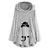 Pullover Damen Teddy-Fleece Kapuzenpullover Warm Herbstmantel Winter Flauschig Langarm Oversize Sweatshirt Mit Kapuze übergröße, Baggy, Sherpa-Pullover Hoodie Plüschjacke Einfarbige Sweater Outw