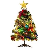 LALAEI Künstlicher Weihnachtsbaum, personalisierter Weihnachtsbaum, 60 cm, mit LED-Licht, Lichterkette, Tannenzapfen, Glockenanhänger, Weihnachtsbaumschmuck für Schreibtisch, E