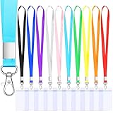 Ausweishülle Hartplastik, 10 Stück Schlüsselbänder mit Kartenhalter Ausweis, Bunt Nylon Umhängeband mit Ausweishülle und Schwenken Karabiner für 65 * 120mm Impfpass Erw