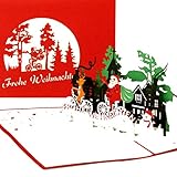 3D Weihnachtskarte 'Weihnachtsmann & Rentier' - lustige Pop Up Karte zu Weihnachten als Weihnachtskarten mit Umschlag, Geschenkverpackung & G