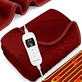 KESSER® Heizdecke aus Plüsch 160x120cm Bordeaux TÜV SÜD GS geprüft | elektrische Wärmedecke mit Timer Abschaltautomatik | Kuscheldecke Decke | 9 Temperaturstufen | waschbar bis 40°C | Digitalanzeig