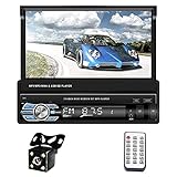 1 Din Bildschirm Autoradio Bluetooth GPS Navigation Europa, NHOPEEW 7'Einziehbarer Bildschirm Autoradio Mp5 HD Mirror Link Aufzeichnungsspeicher FM USB Lenkradsteuerung + Rückfahrk