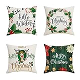 Muium(TM) 4er Set Weihnachten Kissenbezug 45x45cm Leinen Kissenbezüge Weihnachtsdeko Kissenhülle Weihnachten Zierkissenbezug Pillowcase für Couch Wohnzimmer Sofa Bed Auto (C)