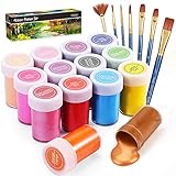 Gifort Acrylfarben Set mit 7 Pinsel, 14 Farb-Pigmenten je 20 ml, Acrylfarben auf Wasserbasis für Steine, Holz, Papier und Leinwand, Acryl Farben Set für Kinder, Erwachsene, Bastler,