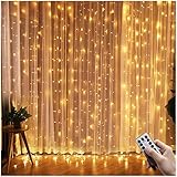 Greatever Lichtervorhang, 300 LEDs Lichterkettenvorhang 3M*3M IP65 Wasserfest 8 Modi Lichterkette Warmweiß für Weihnachten Party Schlafzimmer Innen und außen Dek