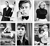 ELAFI® Premium Poster 6er Set | Bilder schwarz weiß | Deko Wohnzimmer Vintage | Berühmte Schauspieler und Sänger | Schöne Bilder Wohnzimmer groß (Famous Actors)