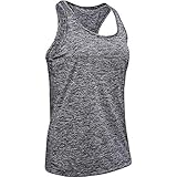 Under Armour Tech Short Sleeve V - Twist, kurzärmliges & atmungsaktives Laufshirt für Frauen, ultraleichtes T-Shirt mit loser Passform Damen, Schwarz (Black / Metallic Silver) , L