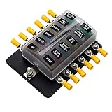 12-Fach Sicherungshalter 12 volt - 32 volt Rote LED-Anzeige Sicherungskasten für Boot Auto Wohnmobil Wohnwagen Solaranlage KFZ normalen Sicherung
