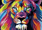 Toudorp Malen nach Zahlen Tiere DIY Acrylmalerei-Kit - 40 cm x 50 cm Buntes Löwen muster-Malen nach Zahlen mit 3 Pinseln und hellen Farben ohne R