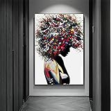 Graffiti-Kunstposter und Drucke, Motiv: schwarze Frau, abstraktes afrikanisches Mädchen, Leinwandgemälde, Wanddekoration, 50 x 70 cm,