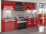 naka24 NEU Komplette Küche Infiniti I 160 cm Hochglanz Verschiedene Farbkombinationen (Rot)
