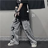 LKHJ Herren Kausalhose Schwarz Hip Hop Männliche Joggerhose Fashion Streetwear Hosen japanische Streetwearhose Harajuku Fashion-grau_