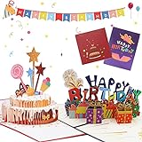 2 Stück Pop-Up Geburtstagskarte 3D Pop Up Karte Handgefertigte Mit Happy Birthday Glückwünsche, Geburtstagskarten Mit Umschlag Für Familie Kollegen Freunde Kinder(Kuchen+Geschenkbox Grußkarte)