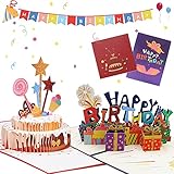 2 Stück Pop-Up Geburtstagskarte 3D Pop Up Karte Handgefertigte Mit Happy Birthday Glückwünsche, Geburtstagskarten Mit Umschlag Für Familie Kollegen Freunde Kinder(Kuchen+Geschenkbox Grußkarte)