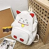 Frauen Rucksack, Niedliche Schwein Große KapazitätMulti-Funktion Stilvolle Leinwand Casual Double Schultern Leichte Reise Daypack School Schwarz Weiß (Farbe: Weiße glückliche Katze)