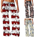 JIAYOUA Jogginghose Damen Yogahose Kordelzug Hosen Weites Bein Palazzo Freizeithosen Frauen Mode Weihnachtsdruck Lose Lounge Breites Bein Pants Sporthose Elastische Bund Pyj