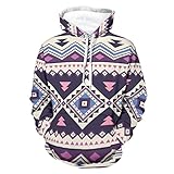 GeauDoup Tribal Geometrisch Unisex Kapuzenpullover Langarm Pullover Hoodie Sweatshirt Kapuzensweat mit Taschen White 4XL