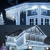 Eisregen Lichterkette Außen, LIGHTNUM 14M 360 LED Lichterkette Strom mit Stecker, Wasserdicht Weihnachtsbeleuchtung Kaltweiße, 8 Modi, Eiszapfen Lichtervorhang für Traufe, Treppe, Geländer, F