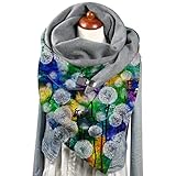 Glücksvogel XXL Schals Damen Dreieckschal mit Button, Löwenzahn Print Winterschal Warmer Dreieckstuch Schlauchschal Retro Wrap Wickelschal Tücher Halstüche Weihnachten Geschenk (E, One Size)