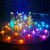 QXXZ Kugel Lichterkette 10m 66 LED Globe Lichterkette mit Fernbedienung,APP Bluetooth-Musik Weihnachts Lichterkette, Außen Innen wasserdichte USB Lichterkette für Garten,Party Deko(Size:5M 33LED)