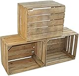 Kistenbaron Weinkiste Obstkiste Holzkiste wie aus dem Alten Land - Natur Geflammt Weiß - Regal Dekoration (Natur, Dreierset)