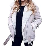 Blingko Damen Mantel Kunstpelz Fleece Jacke Dickere Warm Motorradjacke Revers Outwear Plus Samt Pulloverjacke Mode Langarmjacke Angenehm Übergangsjacke Classic Wetterschutzjack