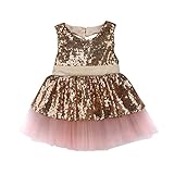 CAT1-RHD Prinzessin Kids Baby Mädchen Pailletten Kleid Party Brautkleid Abendkleider (6-12 Monate, Champagner)