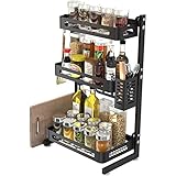 RETMI® 3-lagiges Gewürzregal- Aufgewerteter Edelstahl - Anti-Rost - Gewürz Kräuterglas Inhaber Ideal für Heimbüro Restaurant Küche Vorratsschrank für die Vorratskammer (Schwarz)