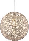 Hängelampe Kugel Papier-Geflecht 1 Flammig Hängeleuchte Pendelleuchte Schlafzimmerlampe (Pendellampe, Wohnzimmerlampe, 32 cm, Höhe 120 cm, Beige, E27 Fassung)