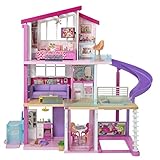 Barbie GNH53 Traumvilla Dreamhouse Adventures Puppenhaus mit 3 Etagen, 8 Zimmer, Pool mit Rutsche und Zubehör, ca. 116 cm hoch, mit Lichter und Geräuschen, Spielzeug ab 3 J