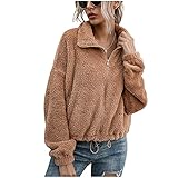 Damen Teddyjacke Fleecejacke Flauschige Kuschelige Sweatjacke mit Teddyfutter Plüschjacke Große Größen Teddyplüsch Jacke Flauschig Trenchcoat Plüschmantel Übergangsjacke Einfarbig Dunkelgrau S-XL